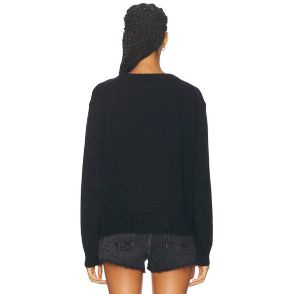 Enza Costa Cashmere Cotton Long Sleeve Crewneck Sweater in Black X-Small Womens - Picture 2 of 12